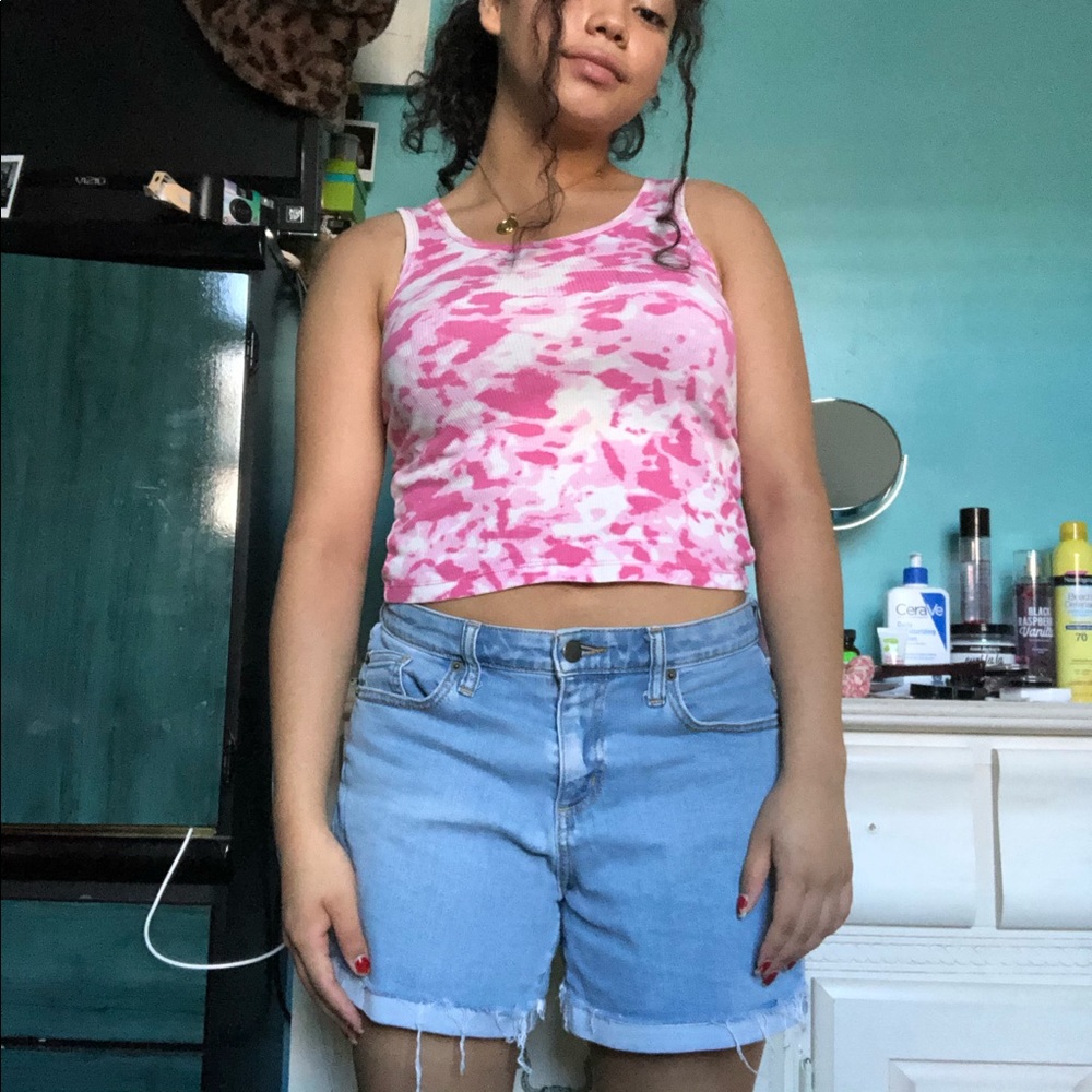 pink and white tie dye tee